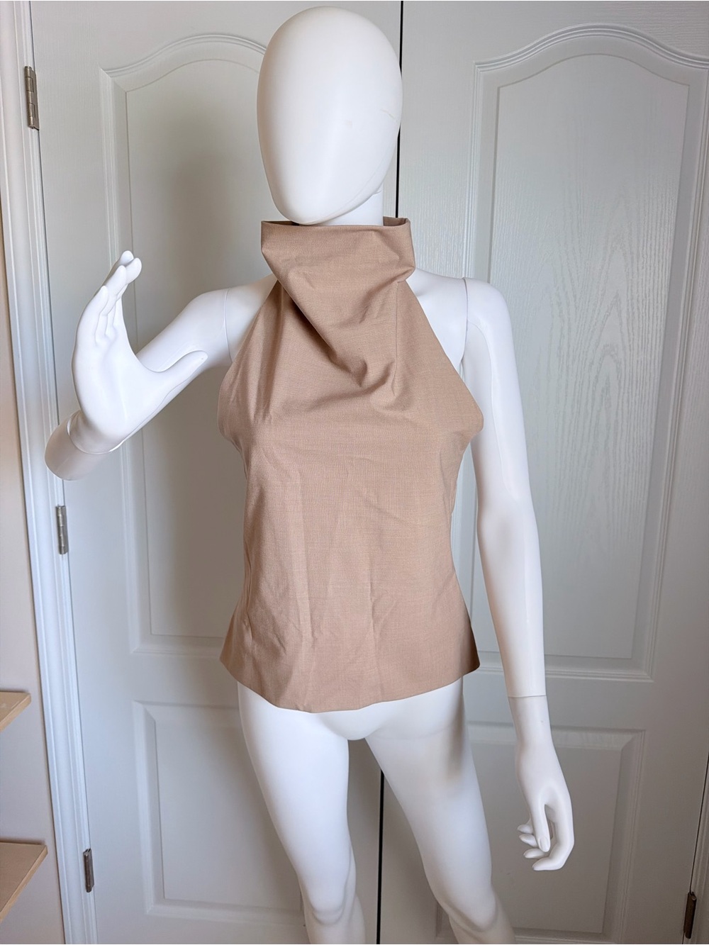 New Zara Neutral Beige Open Back High Neck Halter Top Size XS $45.90